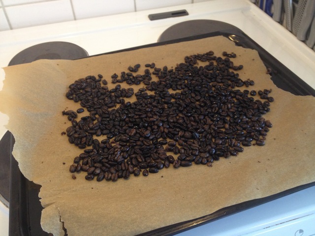 The beans, fresh out of the oven