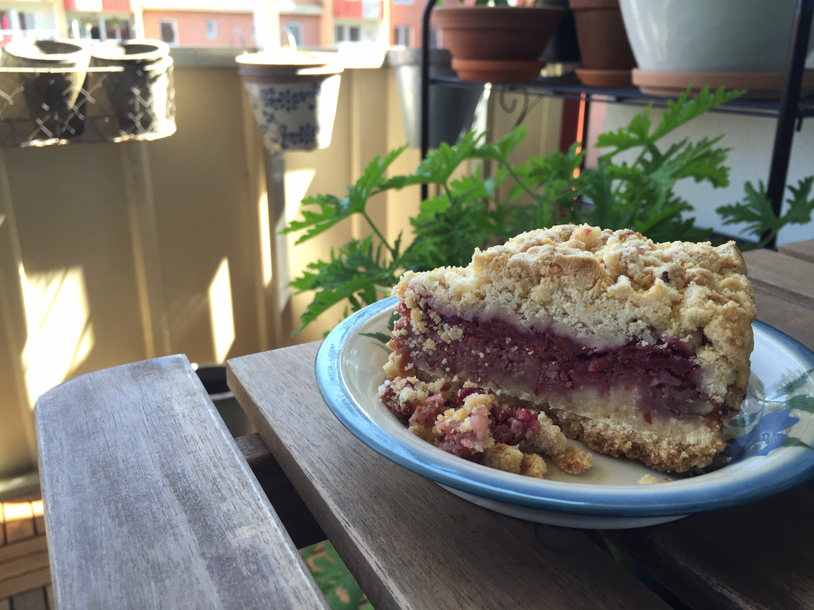 Cherry cake on the balcony