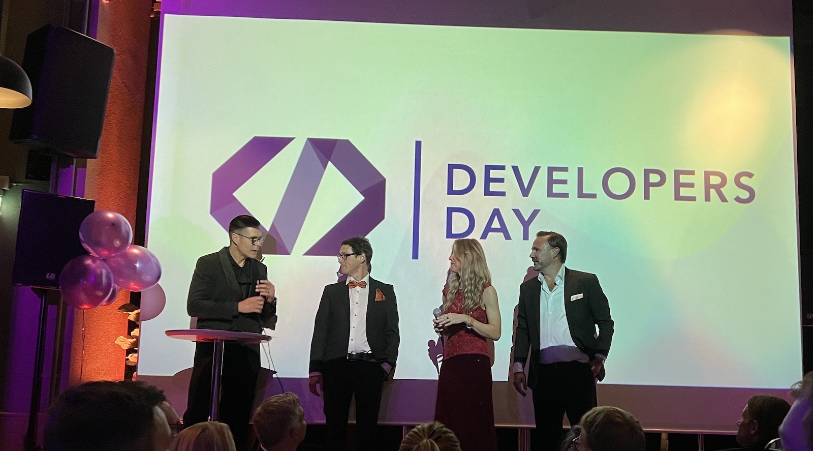 On stage at Developers day, accepting the award