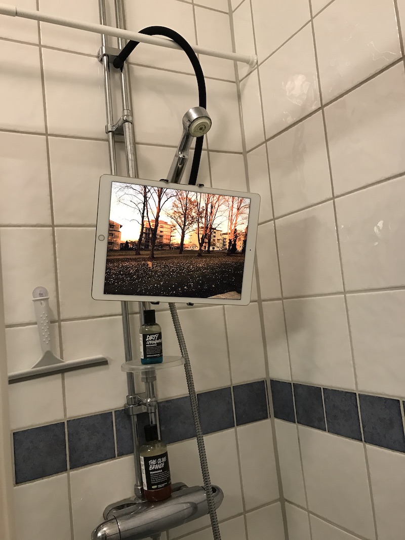 The Spider monkey hanging in a shower